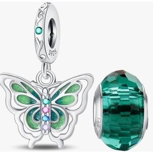 Butterfly charm with green accents and matching spacer bead fits all Pandora